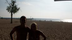 Sarah and I silhouetted in front of the landscape.